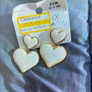 Gold and White Heart Earrings